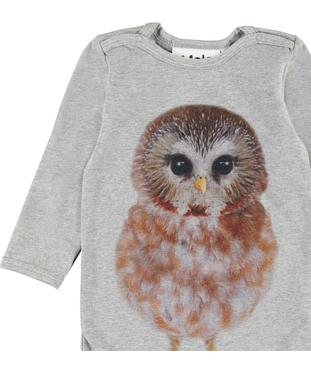 Foss - Baby Owl - Økologisk grå baby body med ugle