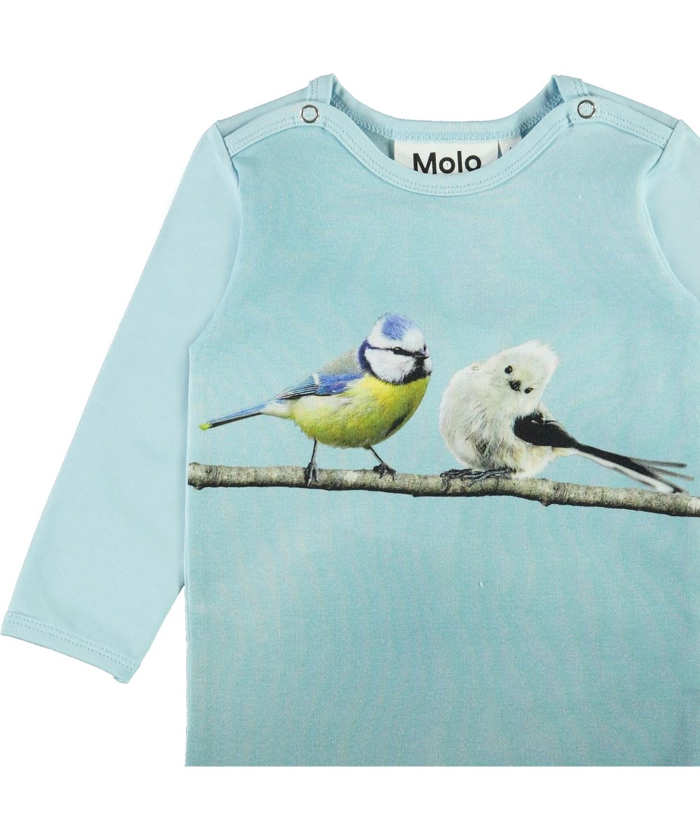 Foss - Birdie Friends - Økologisk lyseblå baby body med fugle