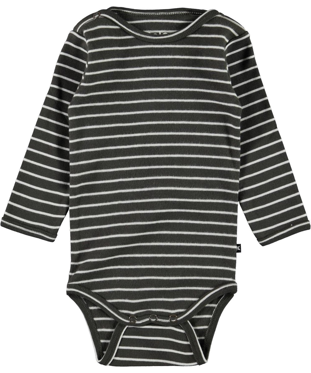 Foss - Narrow Stripe - Økologisk grå baby body med striber