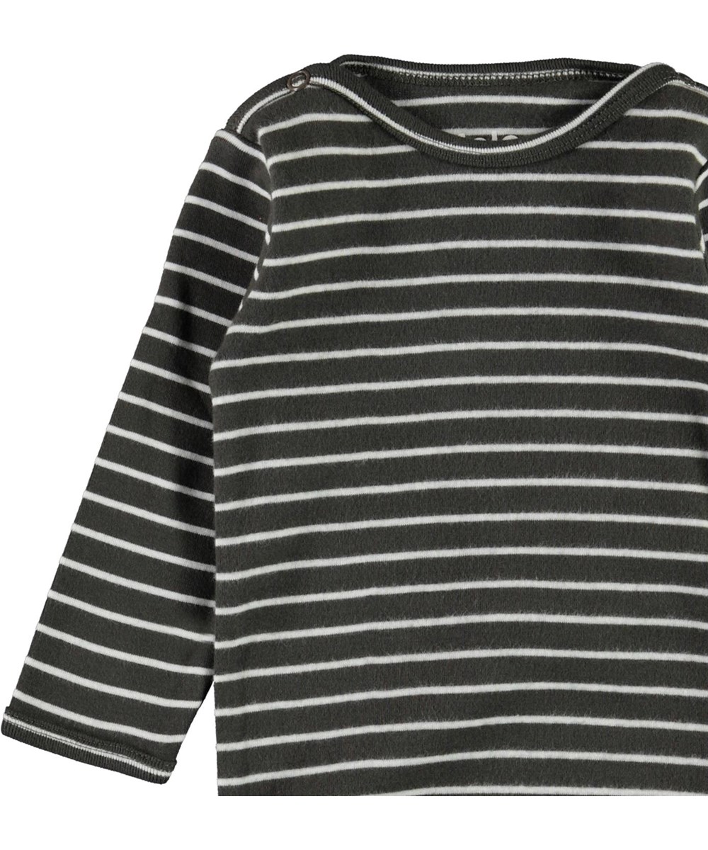 Foss - Narrow Stripe - Økologisk grå baby body med striber