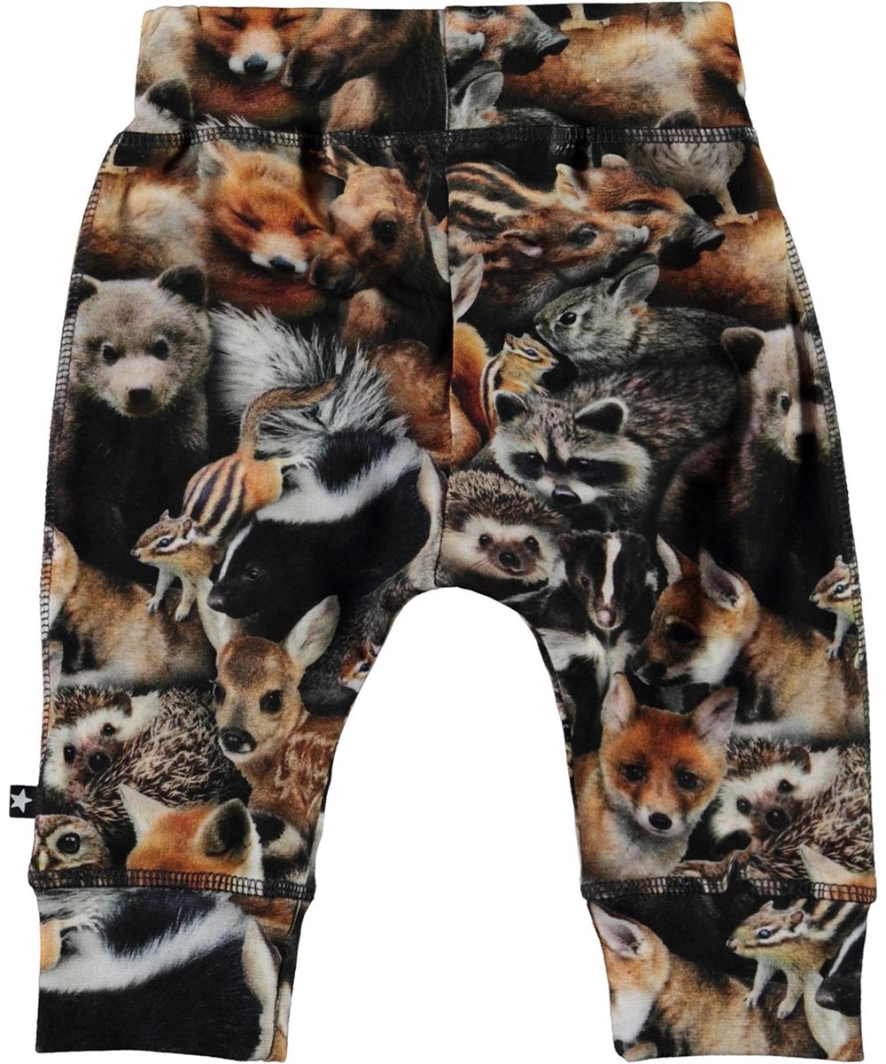 Sammy - Forest Animals - Økologiske baby bukser i brun med dyre print
