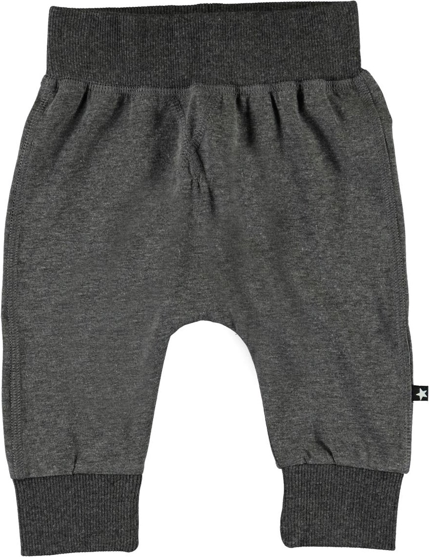 Sammy - Medium Grey Melange - Økologiske mørkegrå baby bukser