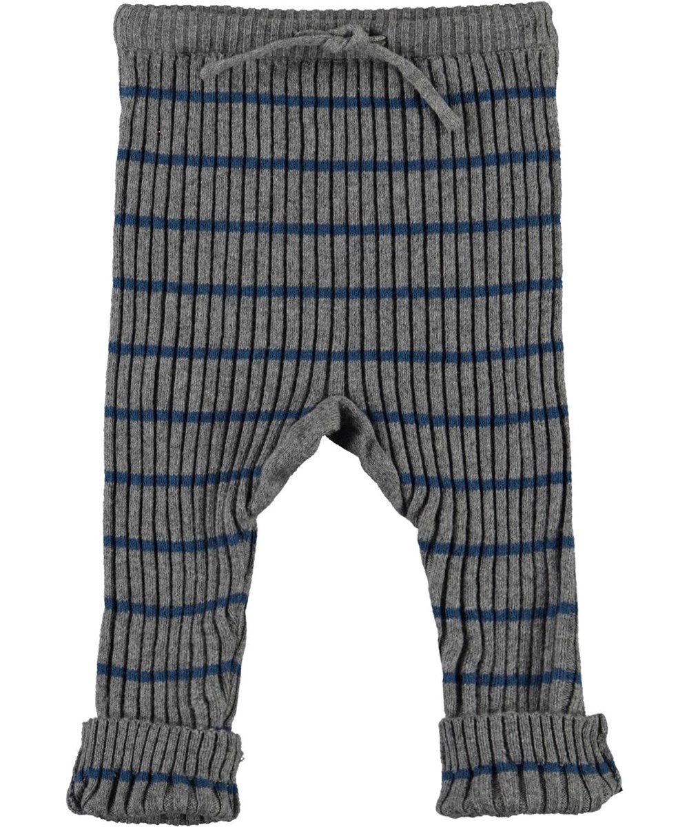Sigmund - Slim Stripe - strik baby bukser grå med blå striber