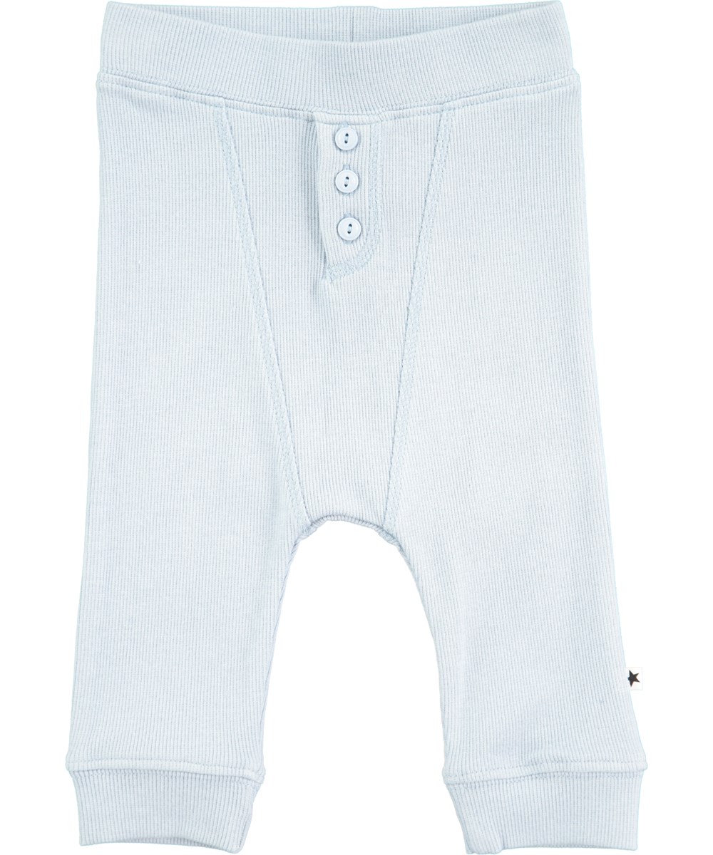Simpson - Dusty Blue - Lyseblå baby bukser i rib