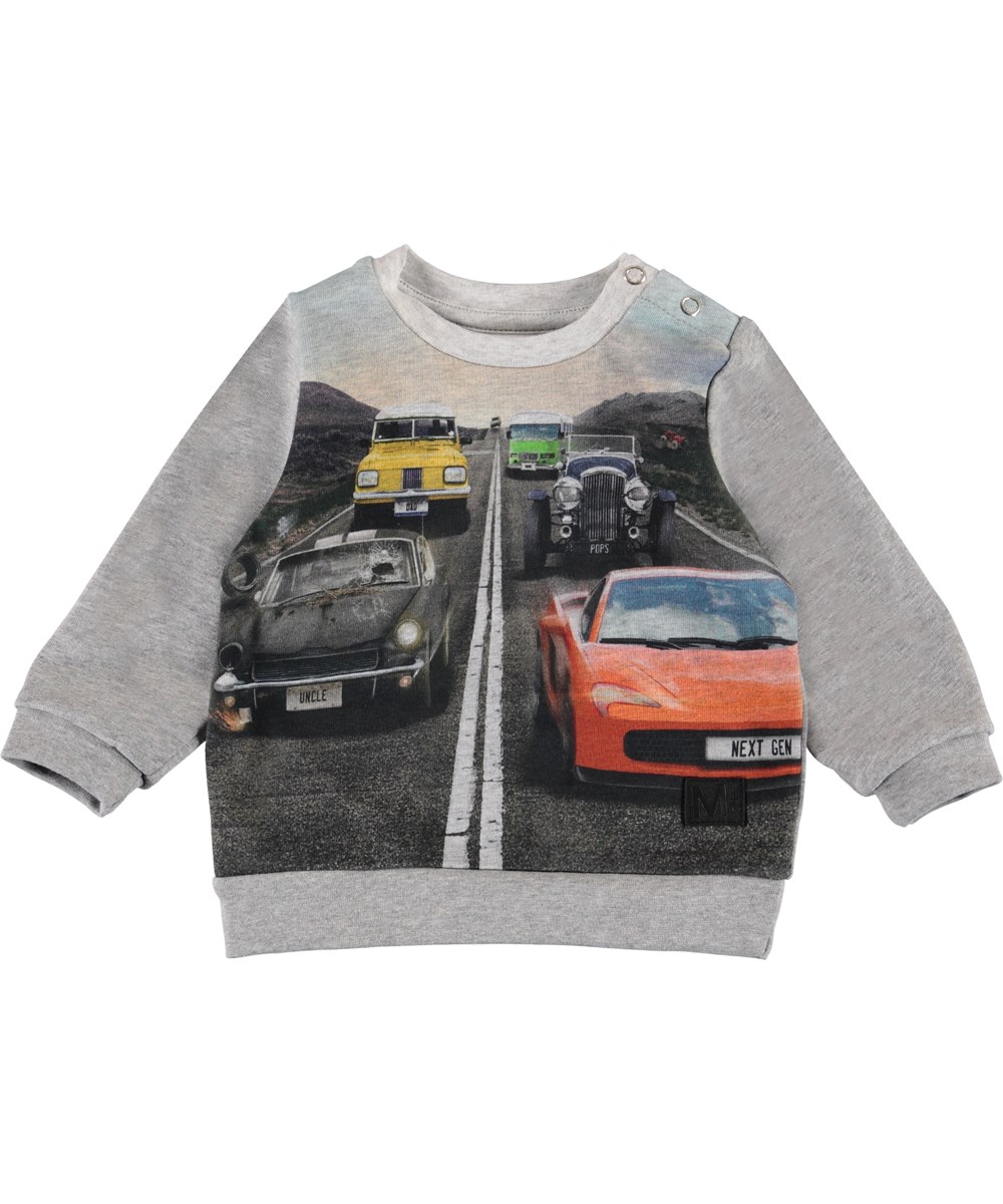 Drive - Grey Melange - Økologisk baby sweatshirt med biler