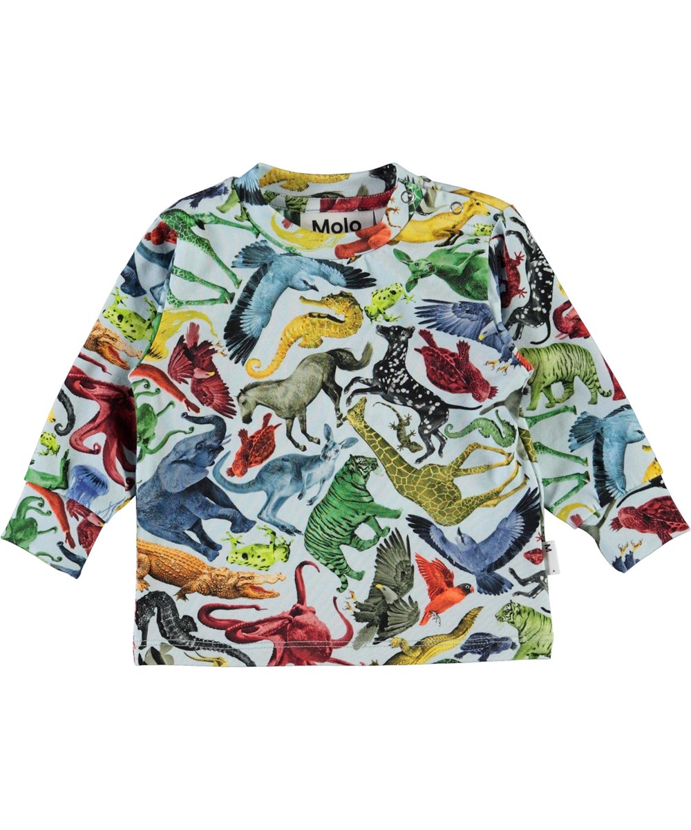 Eloy - Colourful Animals - Økologisk lyseblå baby bluse med dyr