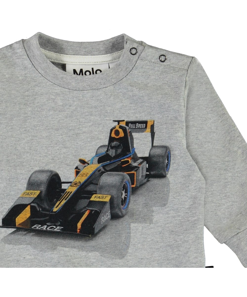 Eloy - Race Car Baby - Økologisk grå baby bluse med bil