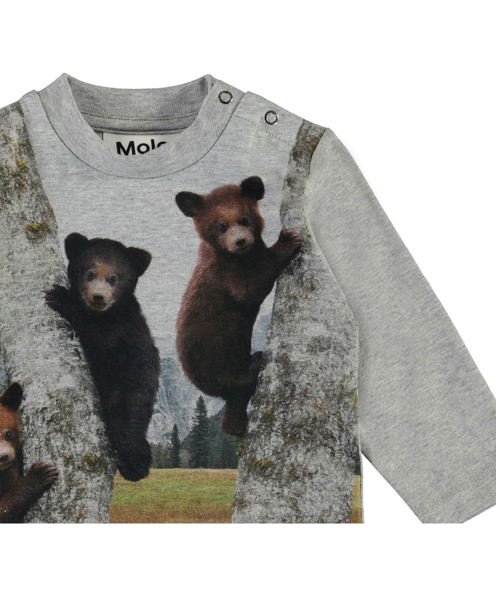 Enovan - Climbing Bear Cubs - Økologisk grå bluse med bjørne