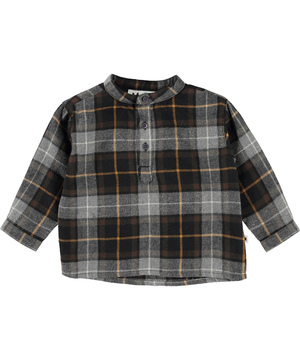 Enoz - Grey Brown Check - Økologisik ternet babyskjorte