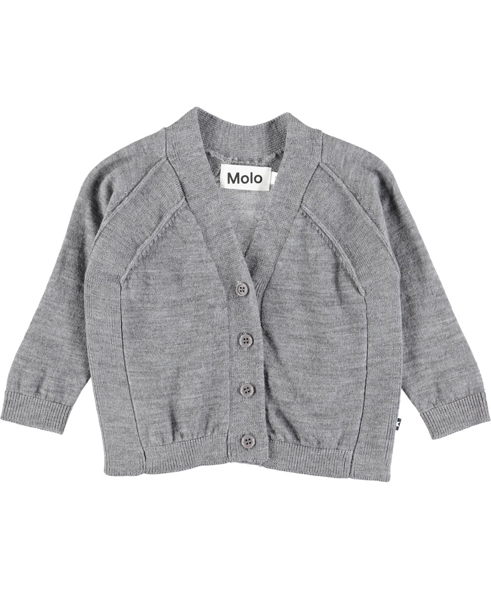 Benji - Grey Melange - Grå baby cardigan i uld