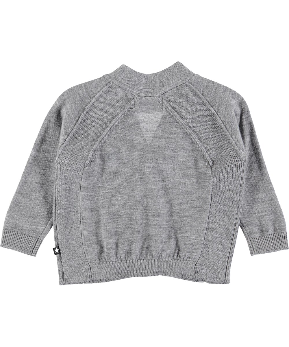 Benji - Grey Melange - Grå baby cardigan i uld
