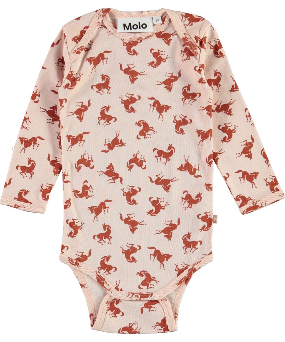 Faros - Mini Horse Jersey - Ekologisk rosa body med hästar 