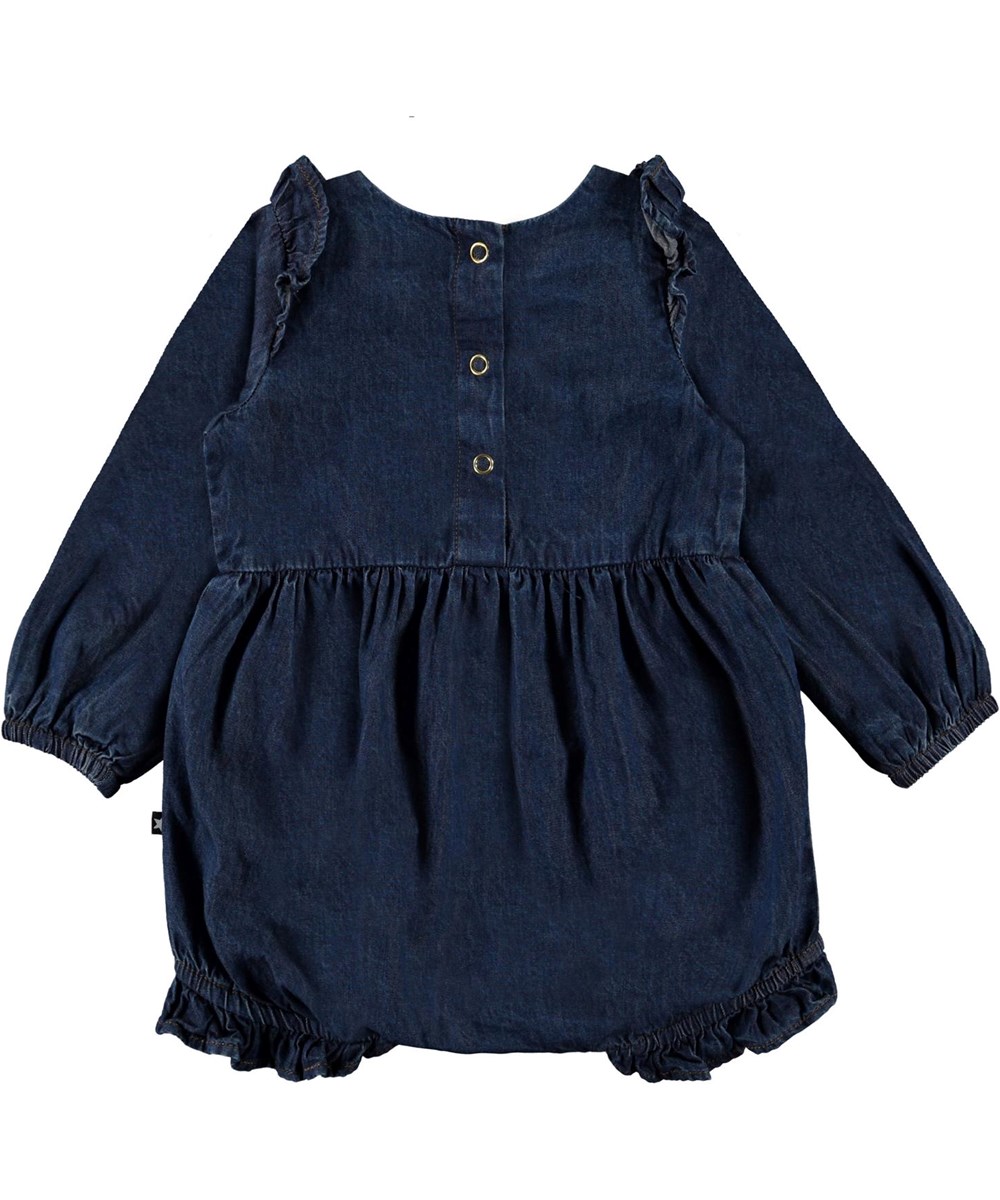 Fawn - Washed Dark Blue - Mörkblå body i jeans med volanger