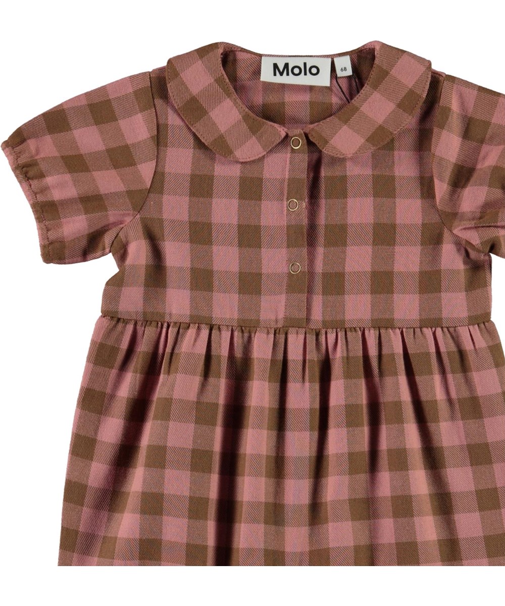 Fernanda - Autumn Check - Rutig babydräkt i rosa och brun
