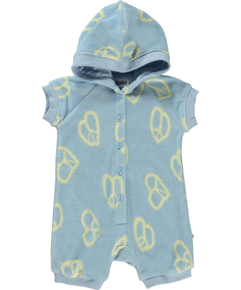Fidelia - Windy - Ljusblå frotté babydräkt med luva.