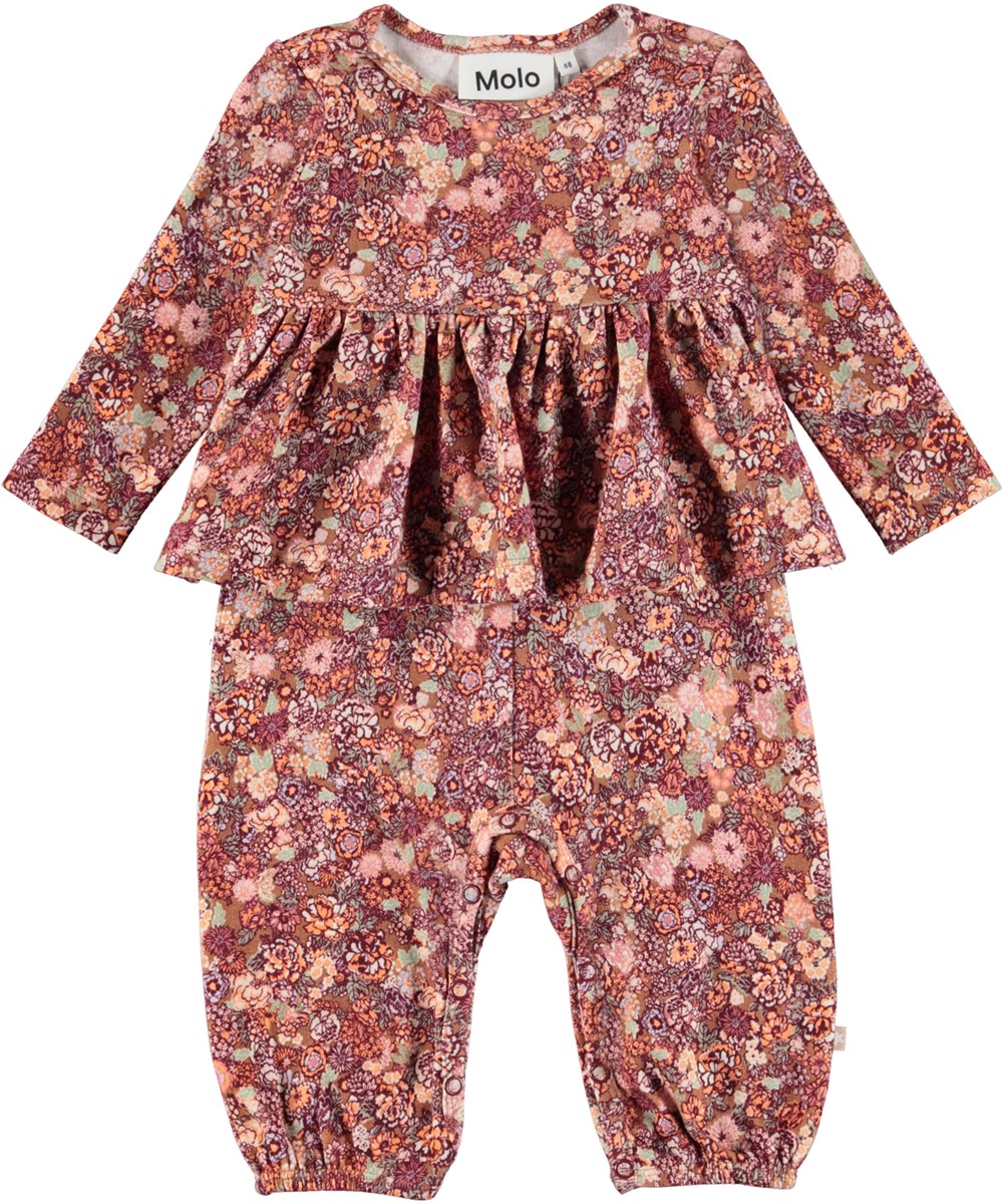 Flavia - Bloom - Ekologisk röd babydräkt med blommor.