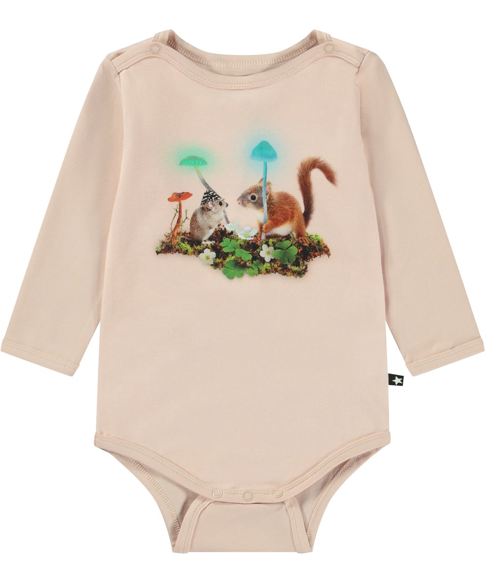 Foss - Fungi Friends - Ekologisk rosa babybody med djur och svampar.