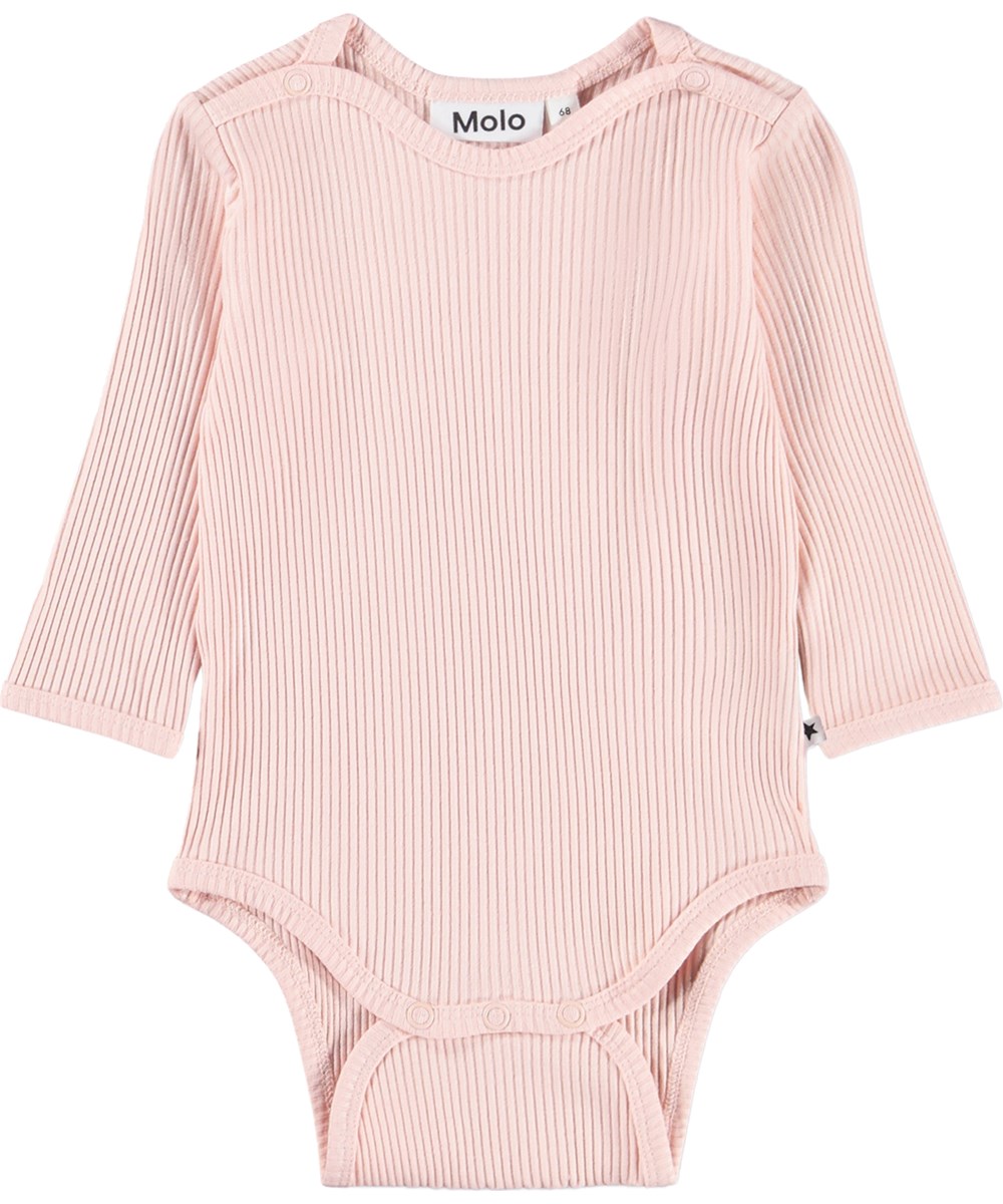 Foss - Cloud Pink - Rosa, långärmad body för de små i ekologisk bomullsribb