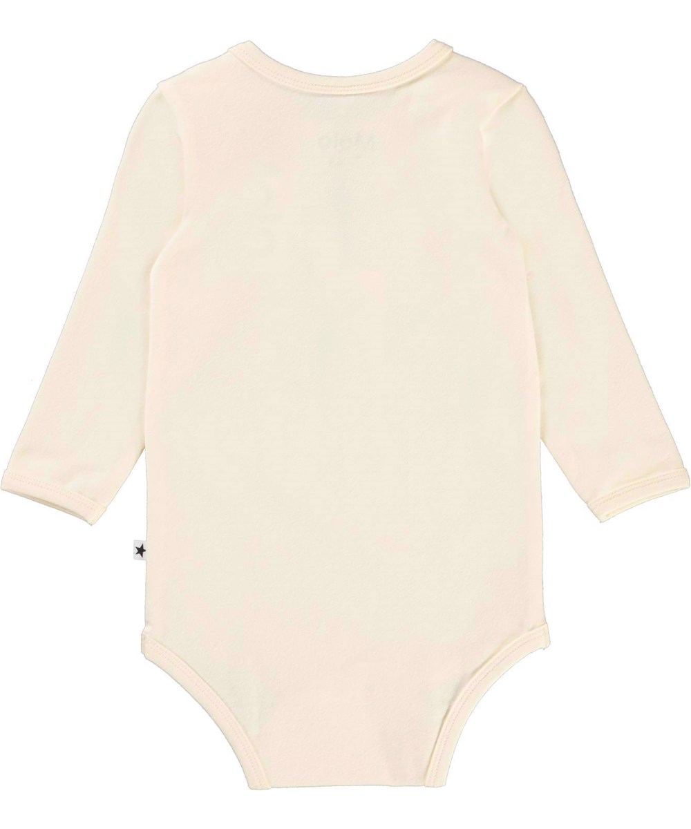 Foss - Wisteria Heart - Ljusrosa ekologisk babybody med blåregn i hjärtform.