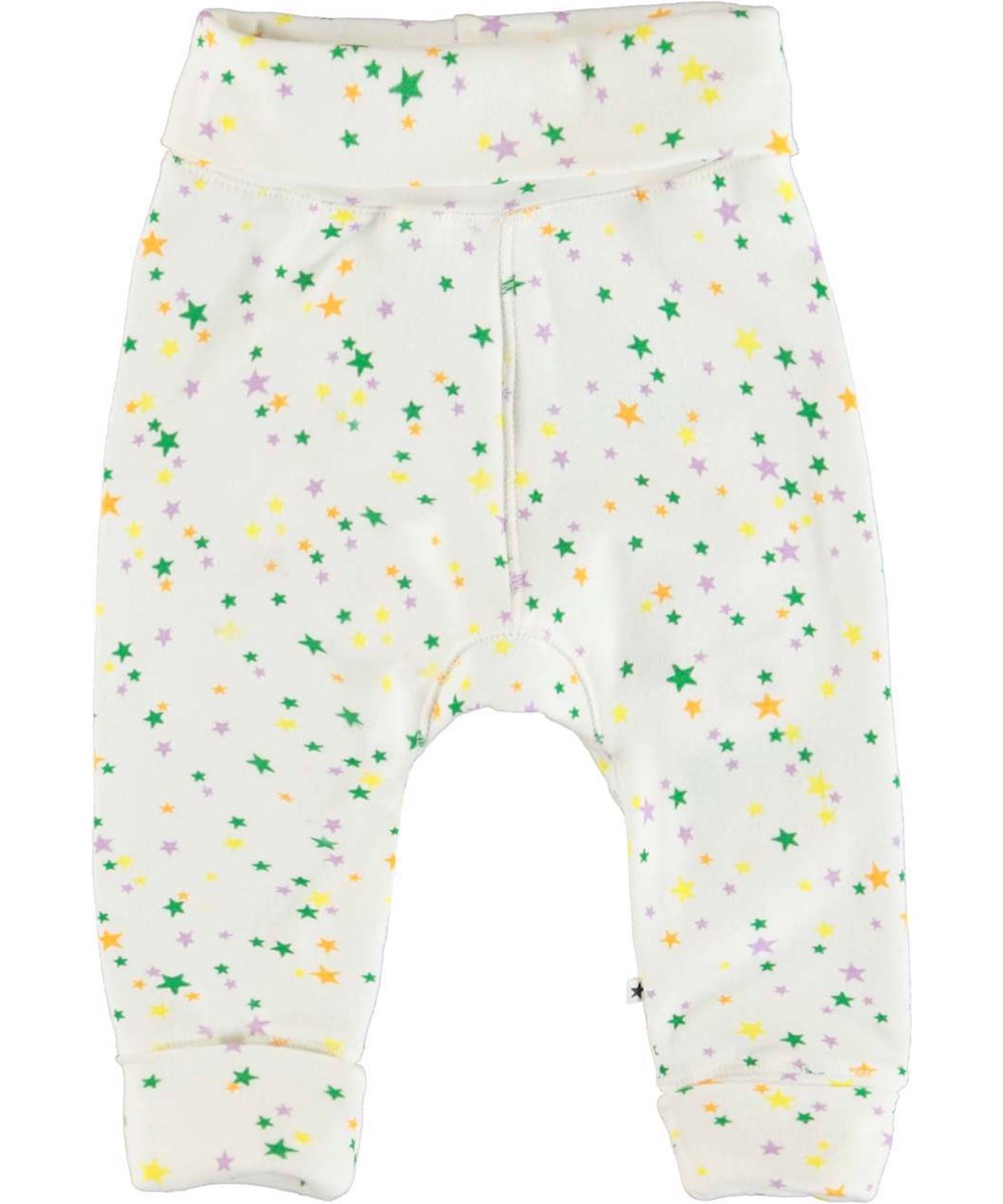 San - Rainbow Mini Stars - Ekologiska vita babybyxor med stjärnor.