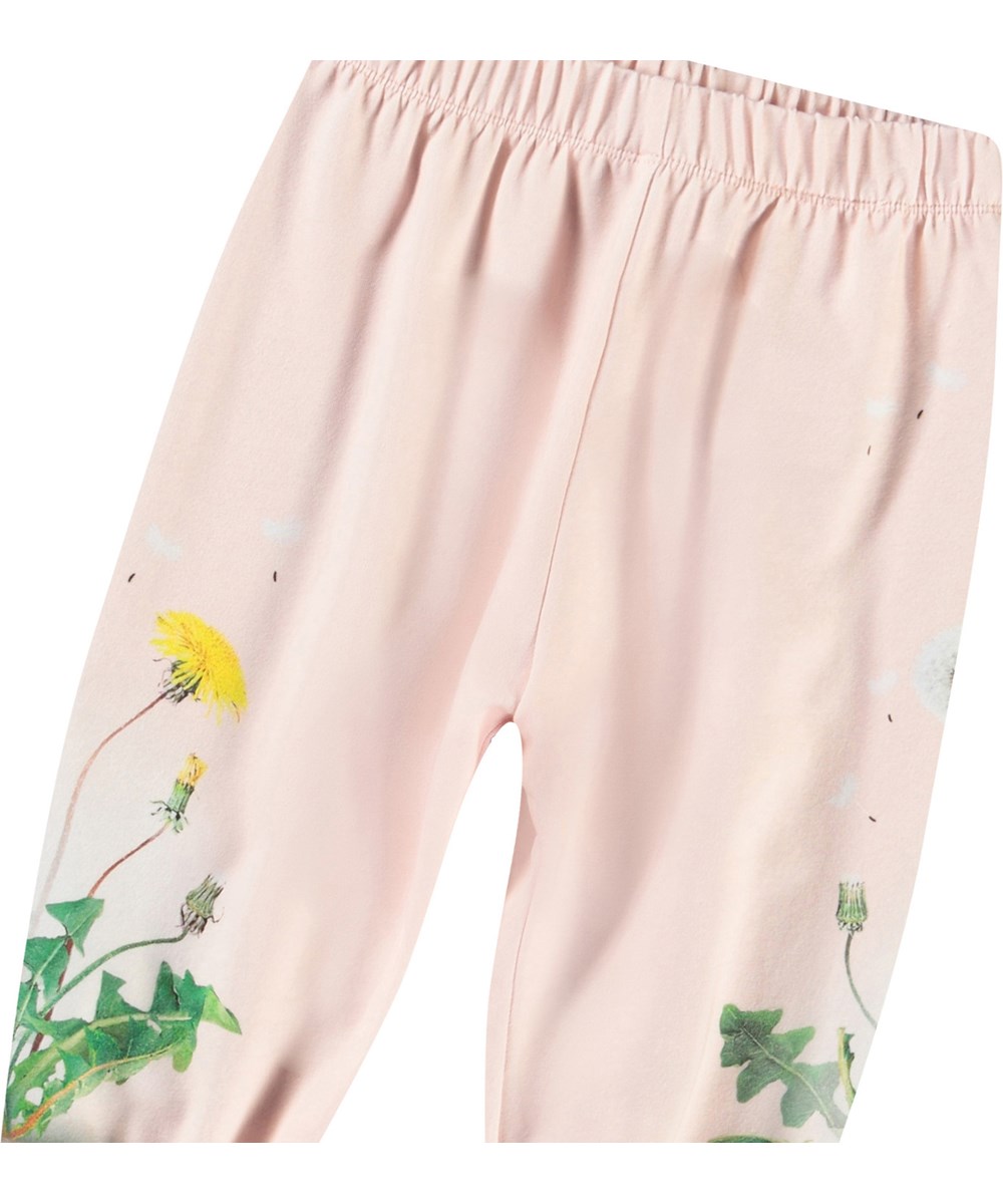 Selena - Dandelion Garden - Byxor i ekologisk bomull för baby med maskrosmönster.