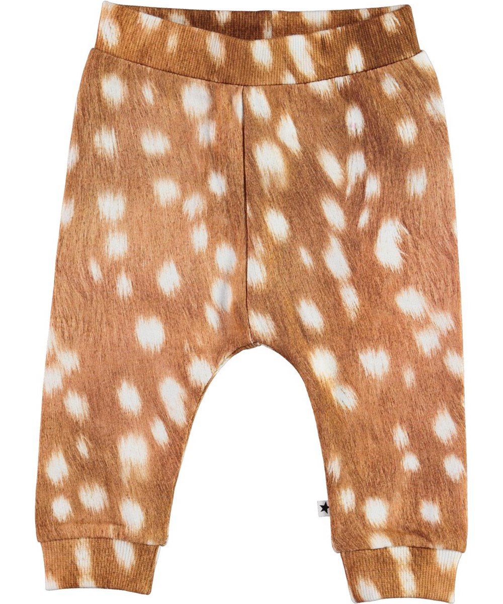 Susannen - Fawn AOP - Ekologisk brun babybyxa med vita fläckar.