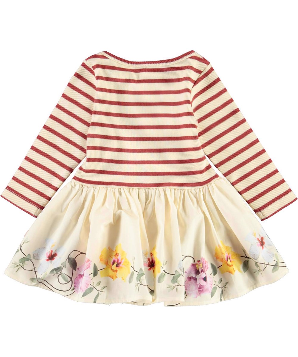 Candi - Hibiscus Border - Tvådelad ekologisk babyklänning med ränder och blommor.