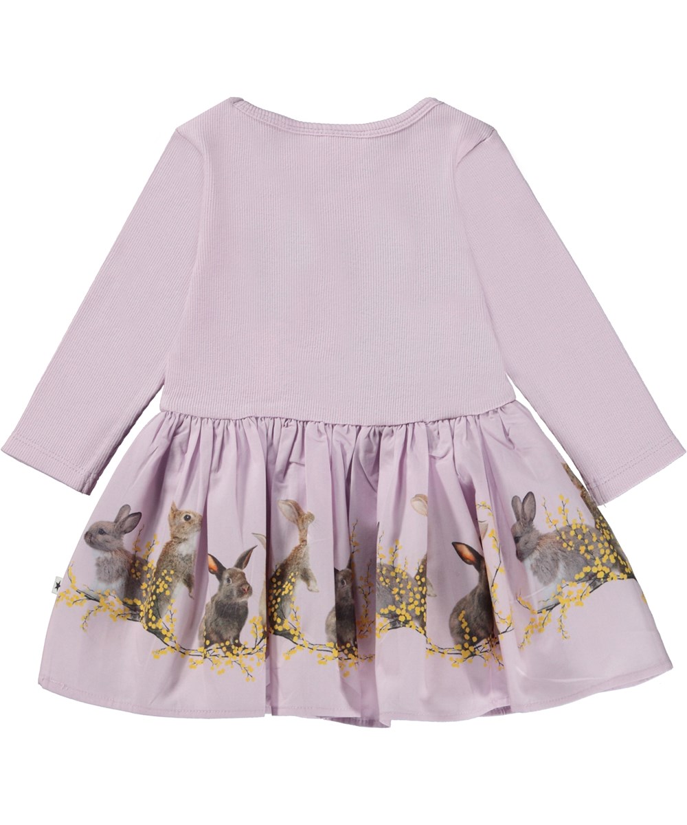 Candi - Purple Bunnies - Ekologisk ljuslila babyklänning med kanin.