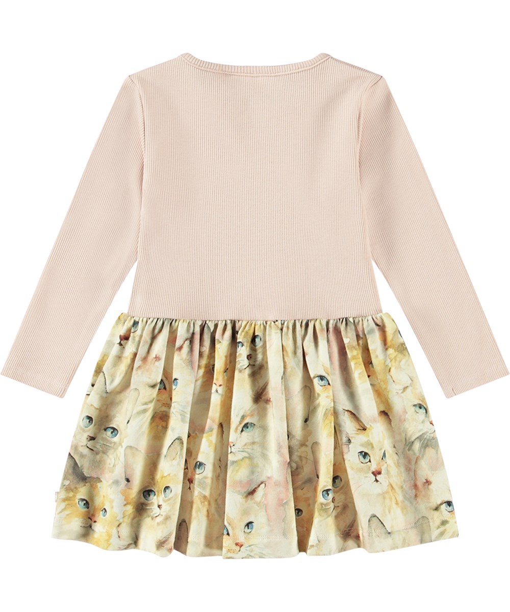 Carel - Aquarelle Cats - Rosa ekologisk bomullsklänning för de små med vattenfärgskatttryck.