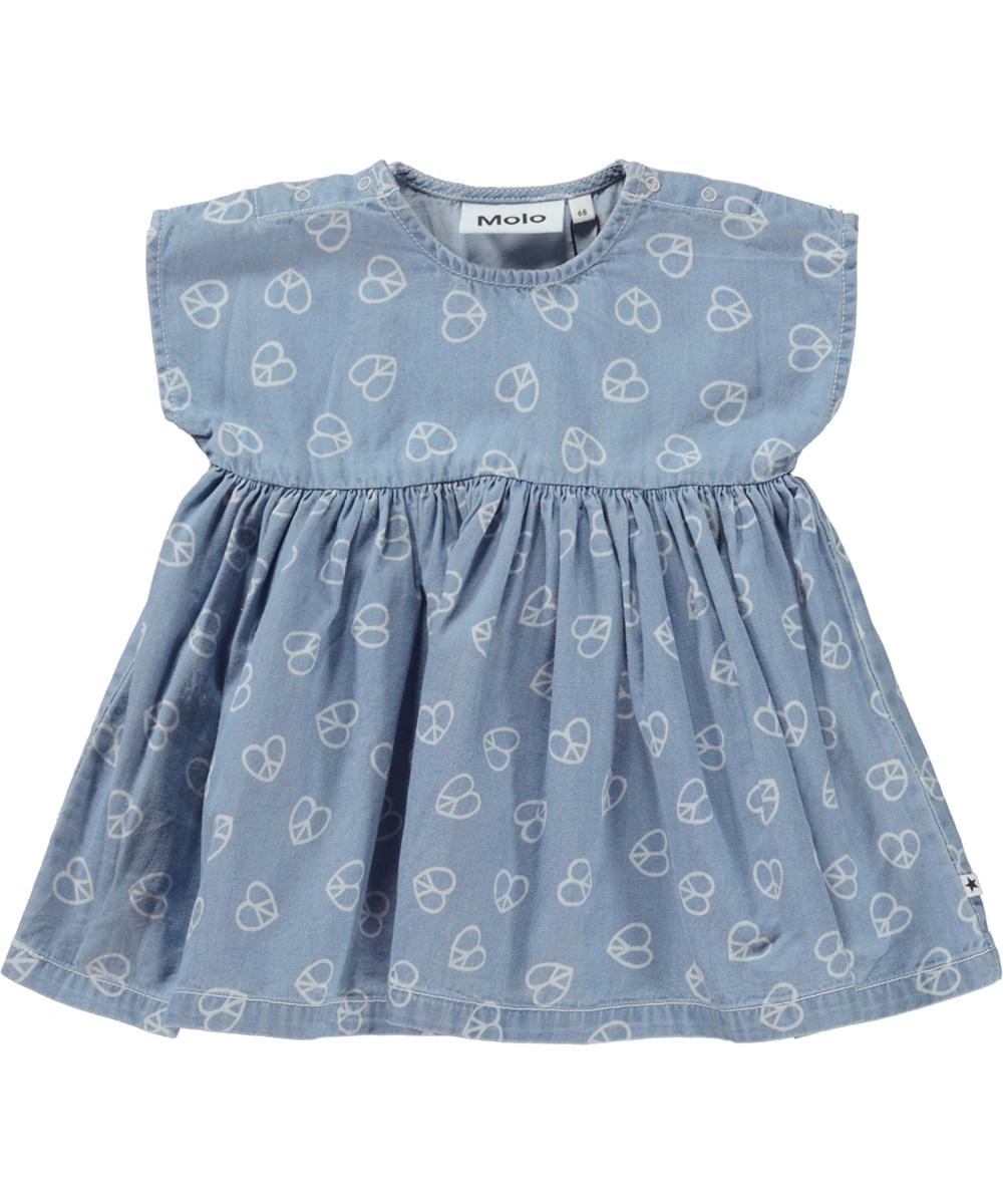 Channi - Love Peace Blue - Blå babyklänning med peacetecken.