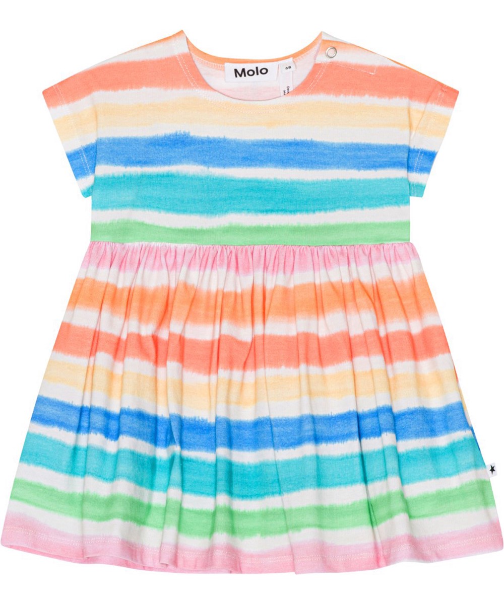 Channi - Multi Colours - Multifärgad ekologisk klänning till baby med ränder.