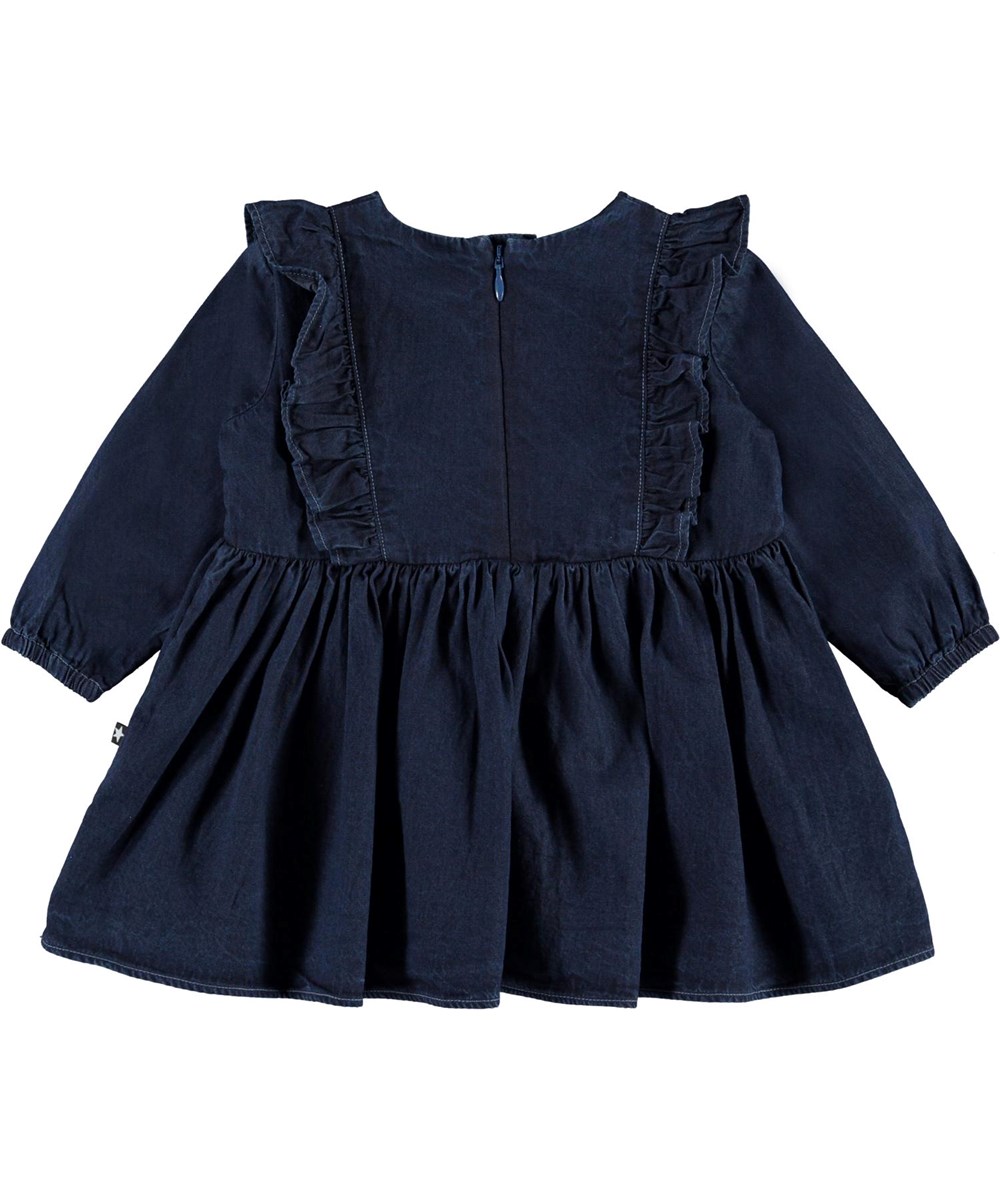 Chocho - Dark Indigo - Mörkblå jeansklänning med volanger