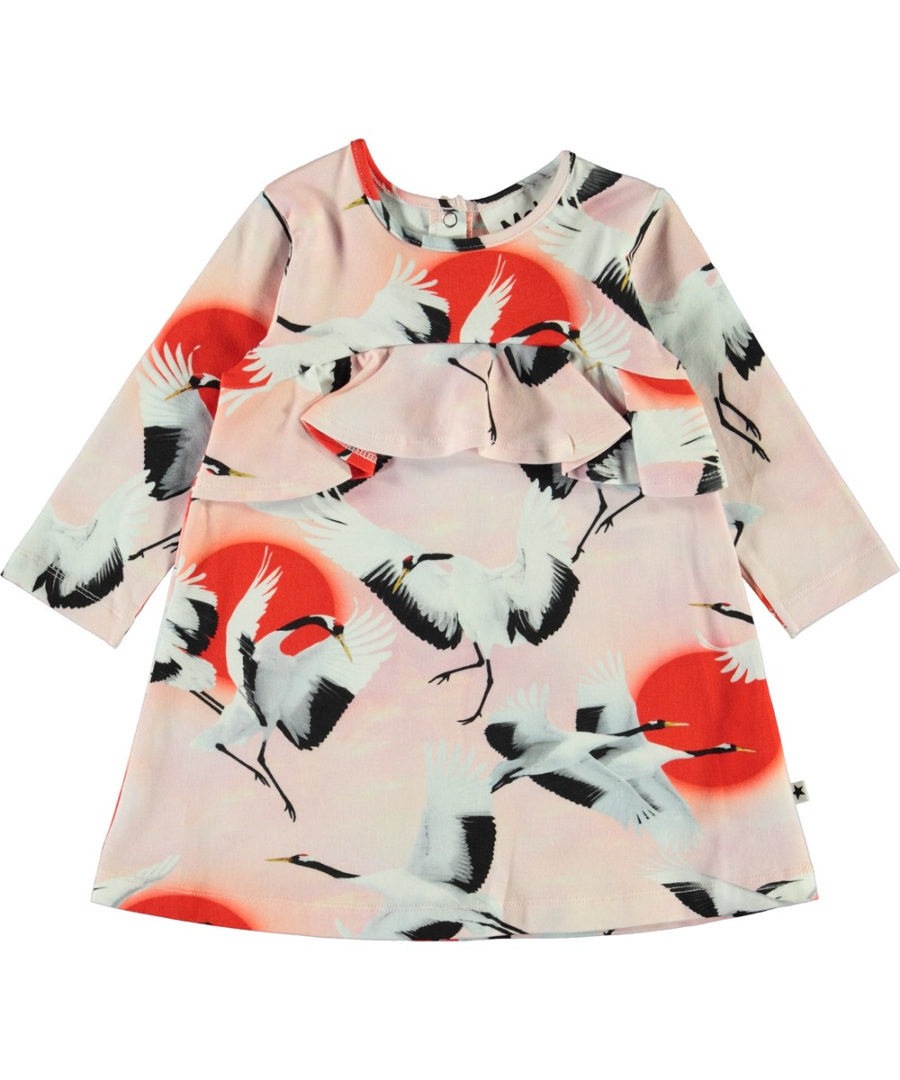Coletta - Sunrise Cranes - Rosa klänning md fåglar