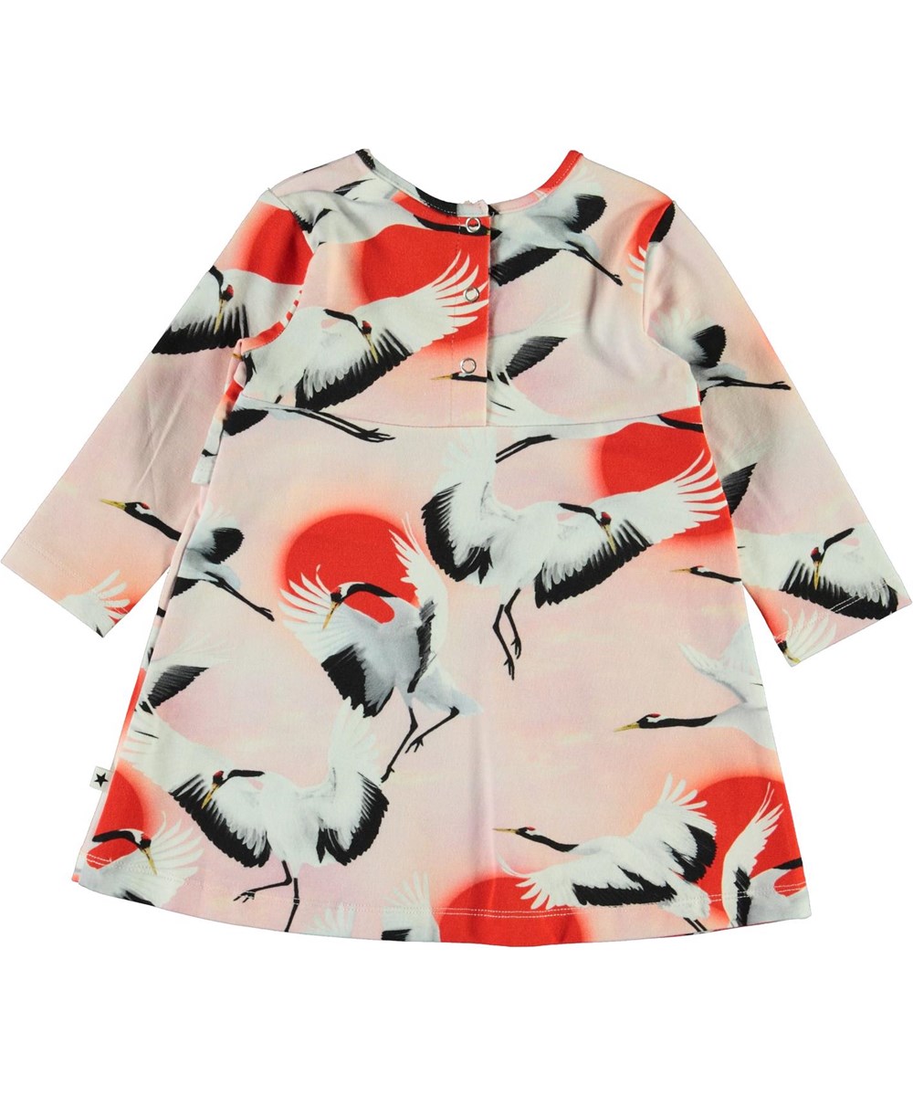 Coletta - Sunrise Cranes - Rosa klänning md fåglar