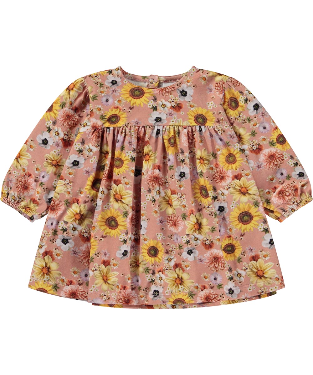 Coral - Mini Floral - Ekologisk babyklänning i rosa med blommor.