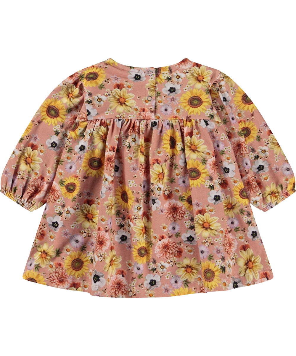 Coral - Mini Floral - Ekologisk babyklänning i rosa med blommor.