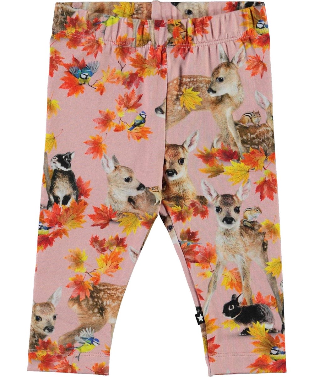 Stefanie - Autumn Fawns - Ekologiska rosa leggings med djur 