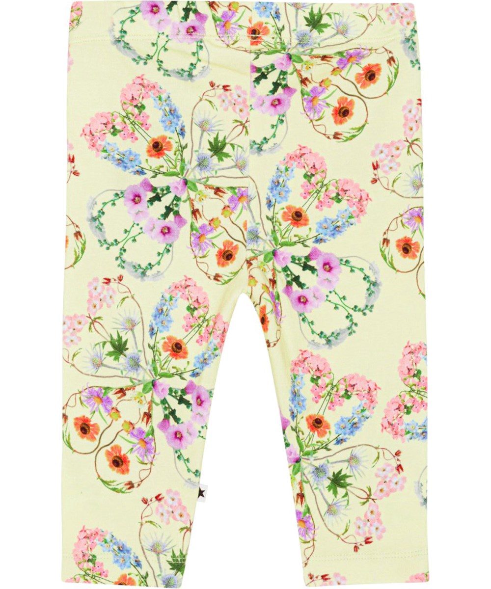 Stefanie - Flower Love - Ljusgula ekologiska babytights med blommor.