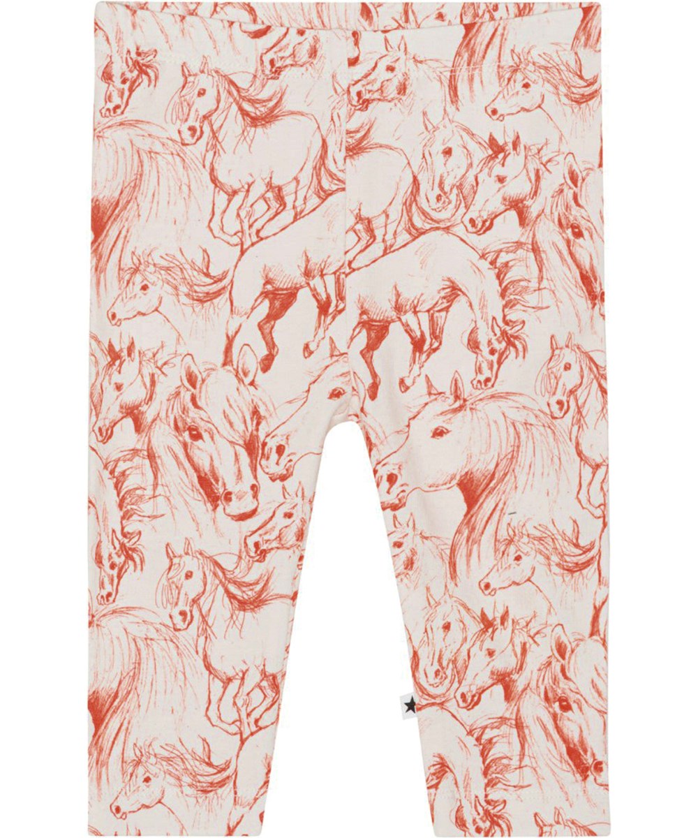 Stefanie - Red Horses - Röda och vita ekologiska babytights med hästar.