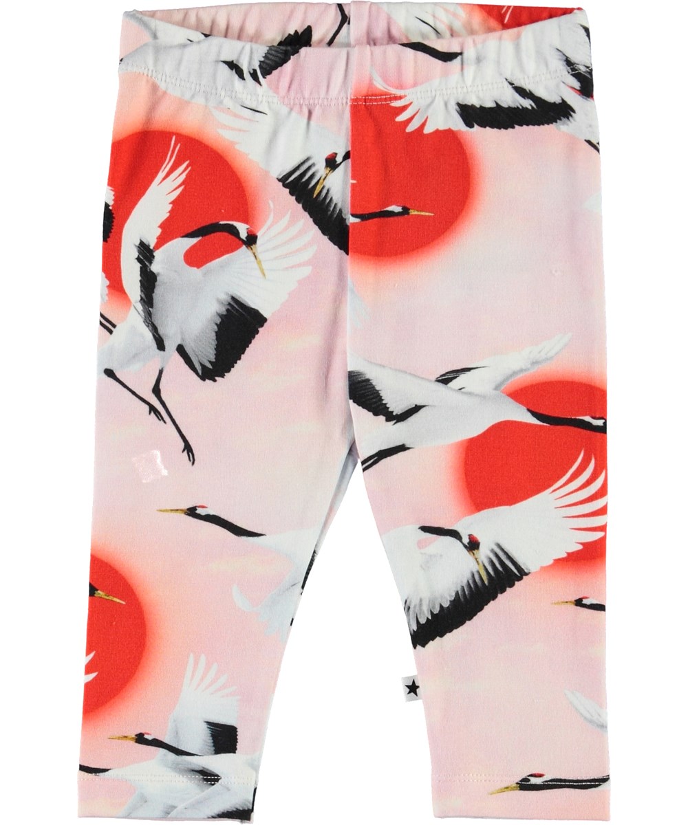 Stefanie - Sunrise Cranes - Ekologiska babyleggings med fåglar