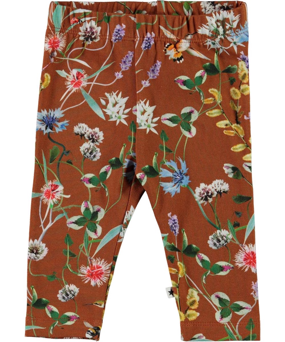Stefanie - Wildflowers - Ekologiska bruna leggings med blommor 