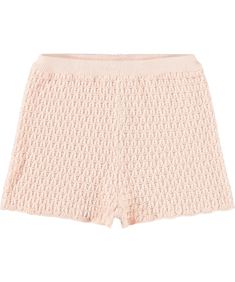 Sienna - Cloud Pink - Rosa stickade shorts för de små i ekologisk bomull