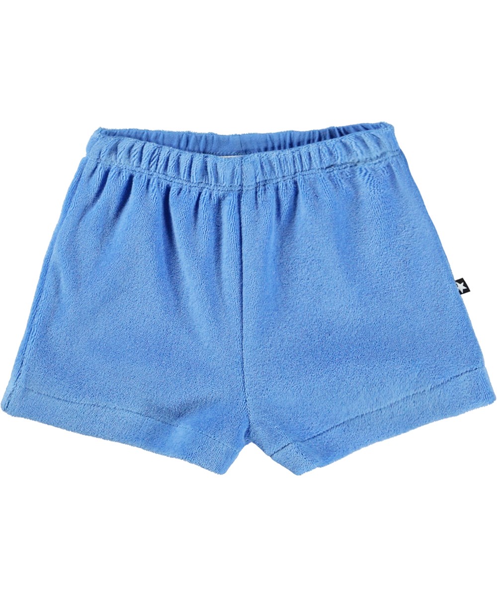 Signe - Forget Me Not - Blå frotté shorts till baby.