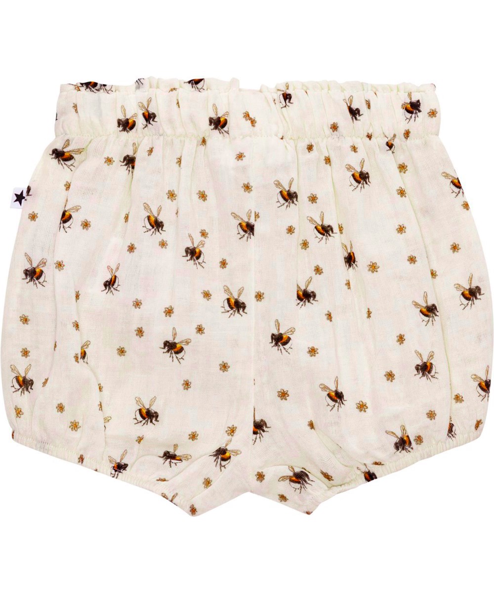 Soon - Bumblebee - Råvita bloomers till baby i ekologisk bomull med blommor och humlor.