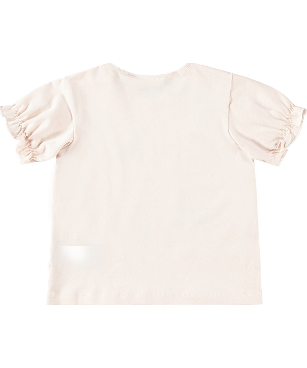 Eline - Papillon Puppy - Mjuk ekologisk beige T-shirt för de små med sött hundtryck.