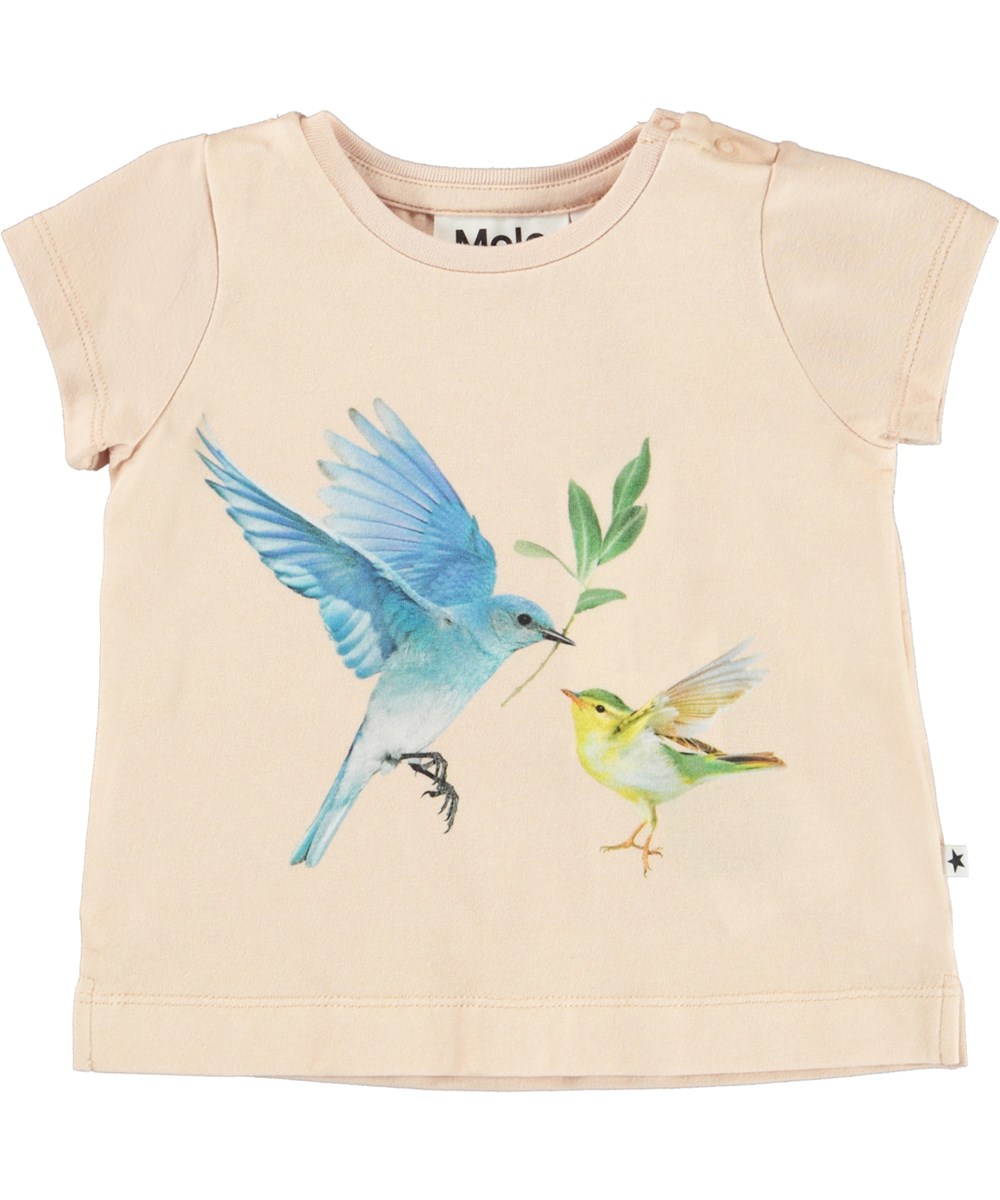 Elly - Flying Peace - Ekologisk rosa babytröja med fåglar.