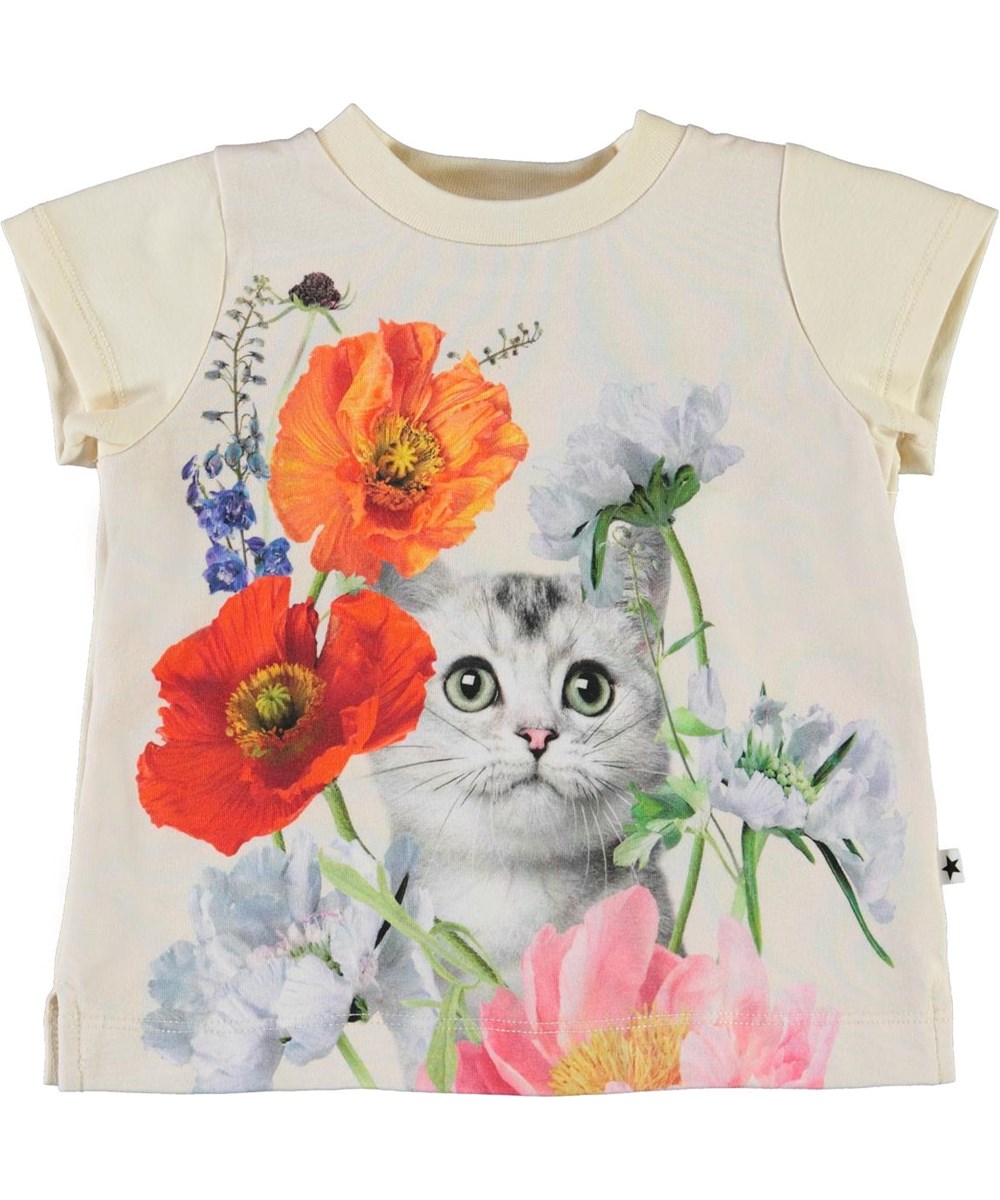 Elly - Kitty Cat - Ekologisk baby t-shirt med blommor