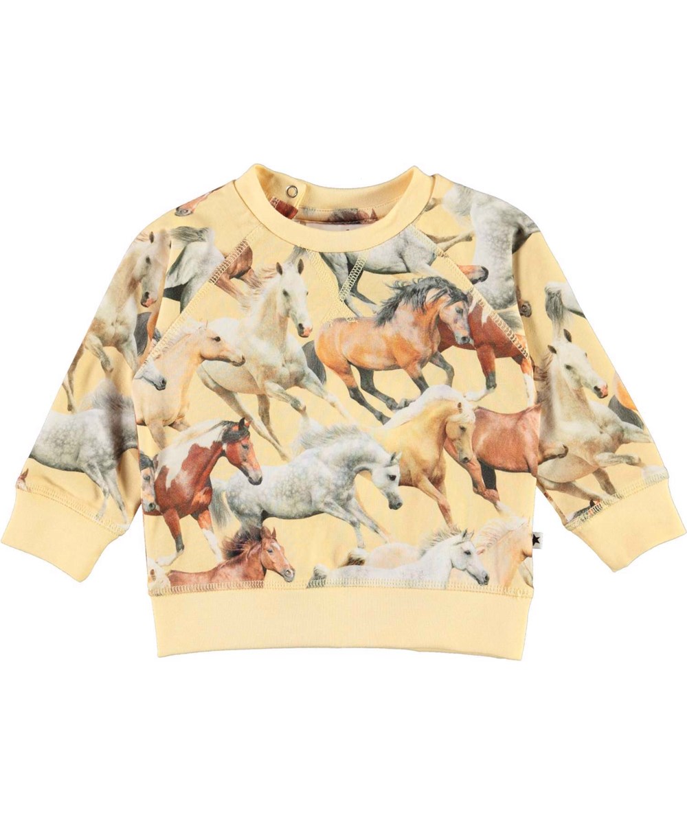 Elsa - Horse Dreams Baby - Ekologisk ljusgul tröja med hästar.