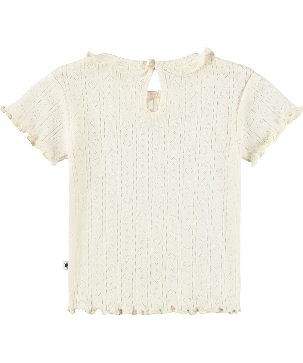 Esmeralda - Pearled Ivory - Vit T-shirt för de små i ekologisk bomull med pointelle hålmönster