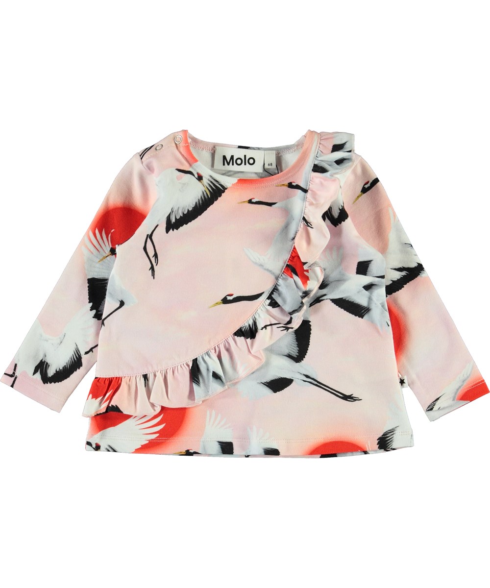 Evelyn - Sunrise Cranes - Babytröja med volang och fåglar